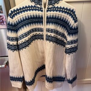 Lands' End White and Blue Men's Sweater